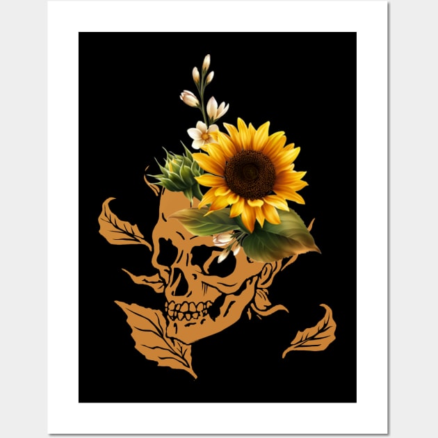 Skull With Sunflower Costume Gift Wall Art by Pretr=ty